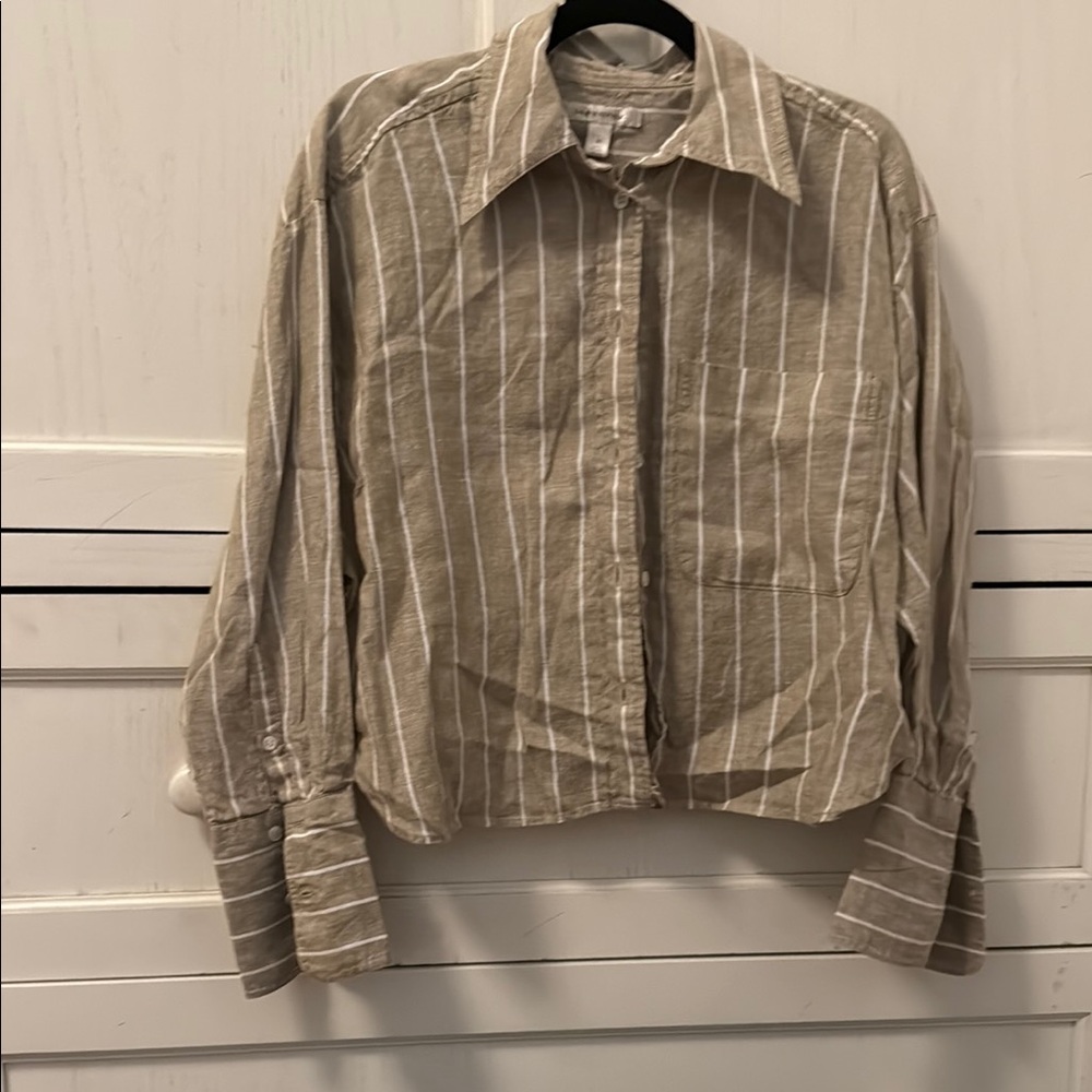 Banana Republic Tan and White Casual Button Down Shirt